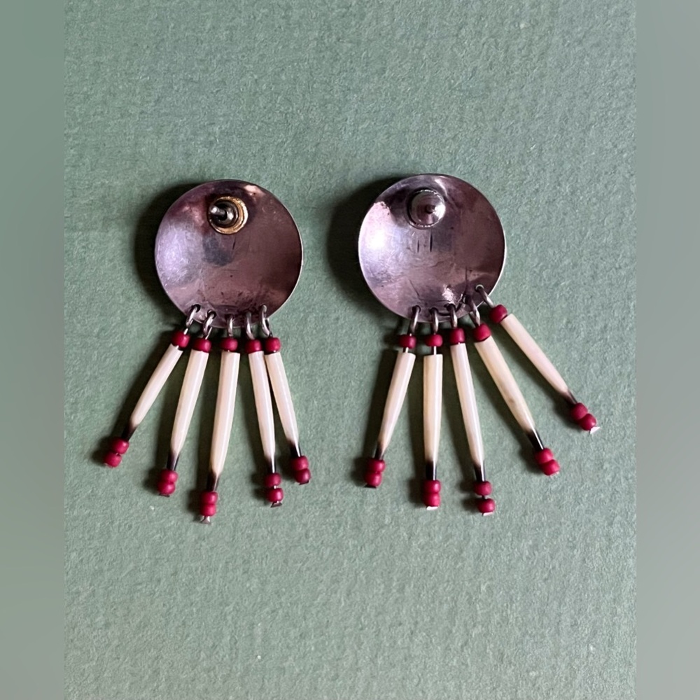 Vintage Silver & Porcupine Quill Earrings - Picture 4 of 4